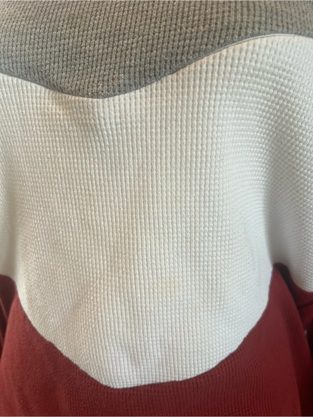 Women’s Colorblock Breastfeeding Waffle-Knit Sweater - Gray, White & Burgundy - Picture 8 of 9